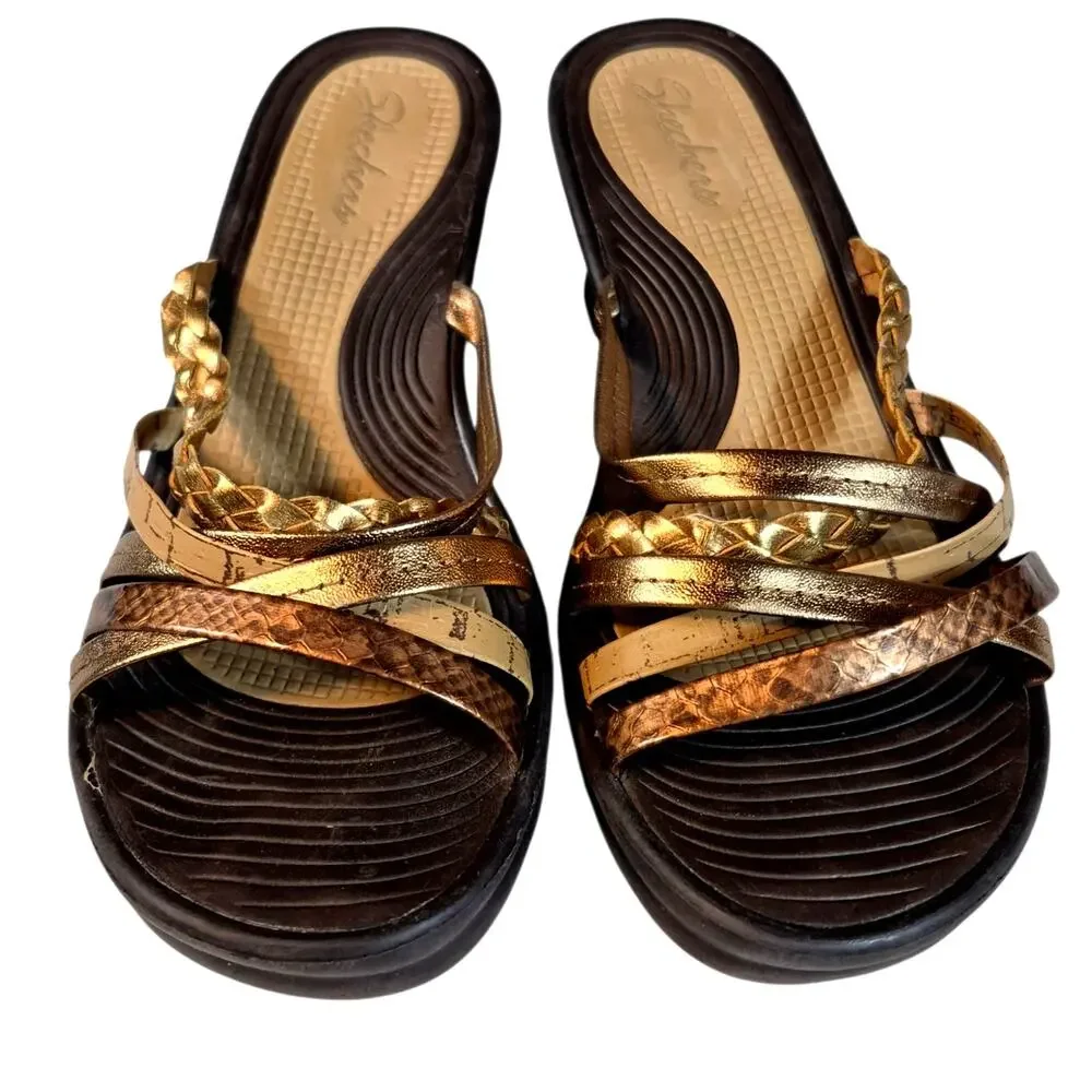 Skechers Cali Rumblers Strappy Textured Wedge Sandals Bronze/ Gold 7 - 7.5 - Picture 2 of 6